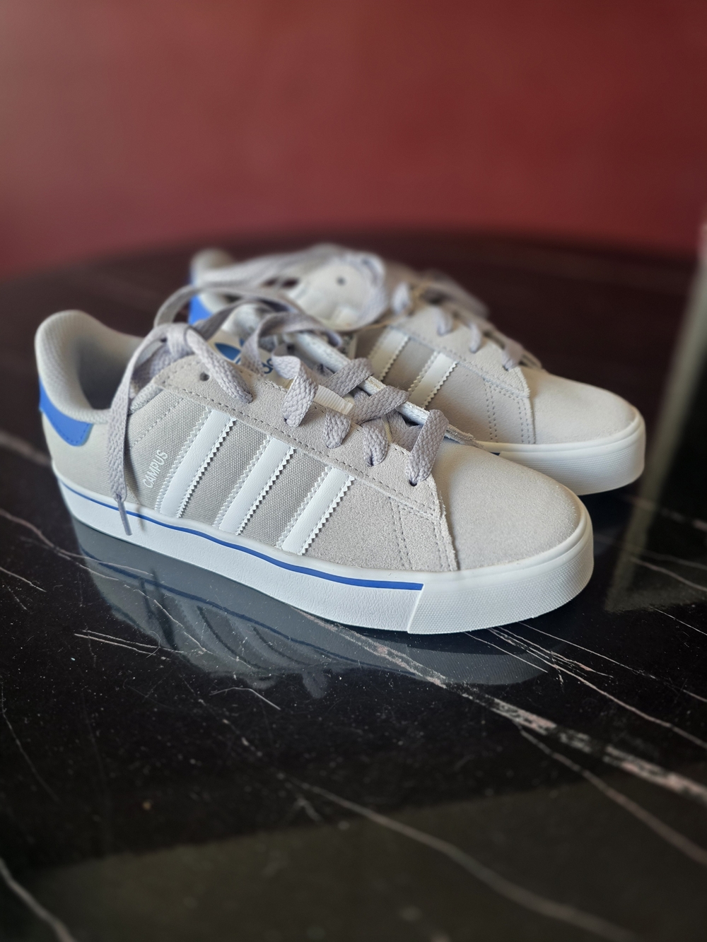 Adidas Campus Suede Sneakers - Light Gray with Blue Accents